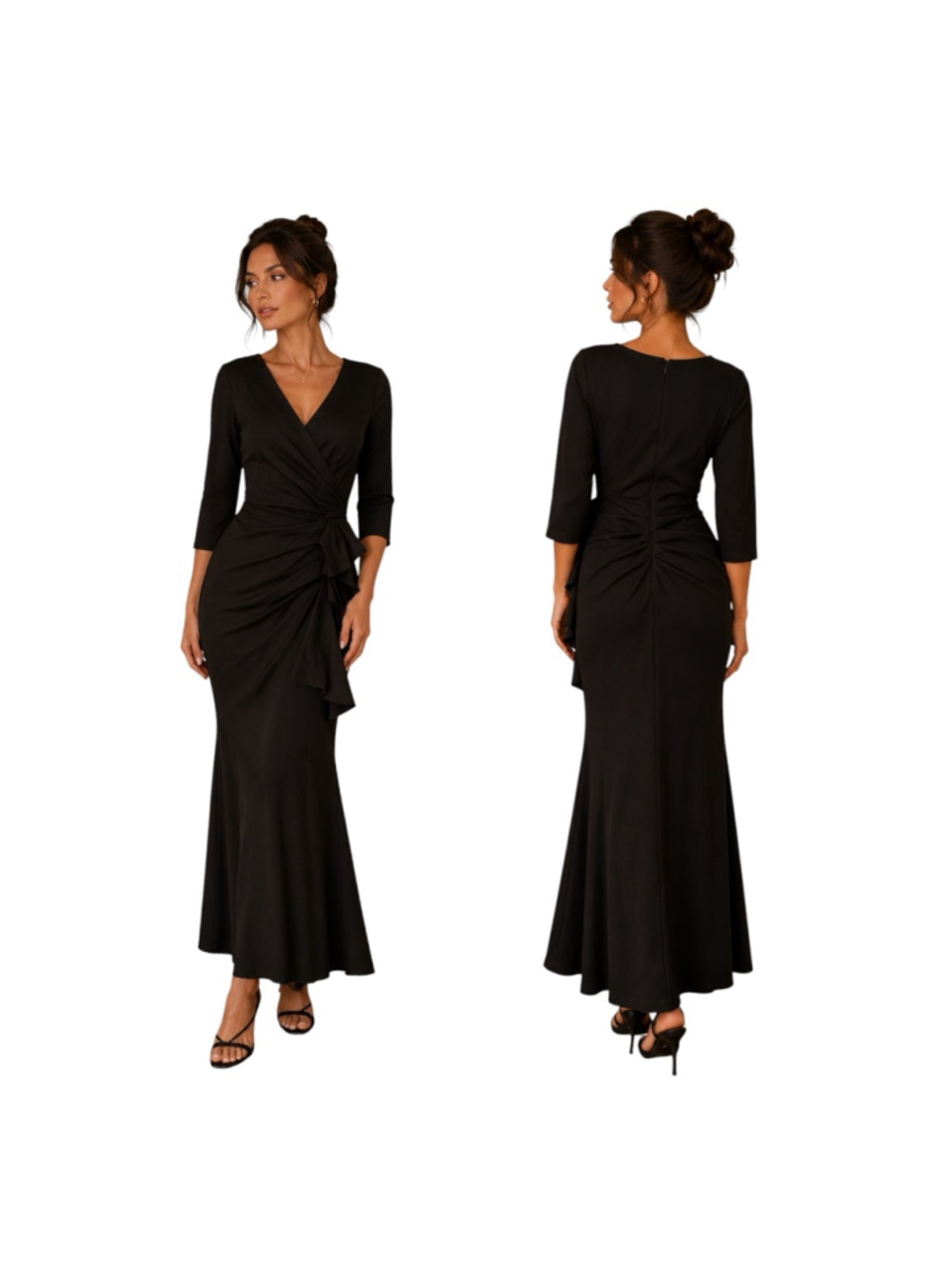 Alex Evenings Black Ruffle Ruched Gown Size 8 NWT Formal Evening Dress